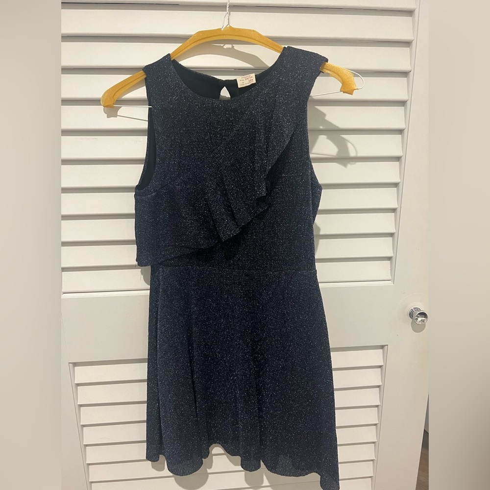 Zara Girls, Navy Blue, Sparkly Dress with ruffle Size: 13-14 (New with tags)